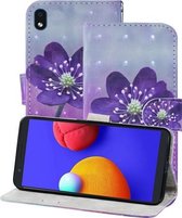 Voor Samsung Galaxy A01 Core 3D-schilderijpatroon Gekleurde tekening Horizontale flip PU-lederen hoes met houder & kaartsleuven & portemonnee & lanyard (paarse bloem)