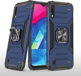 Voor Samsung Galaxy A10 / M10 magnetisch pantser schokbestendig TPU + pc-hoesje met metalen ringhouder (blauw)