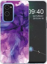 Voor OnePlus 9 schokbestendig TPU beschermhoes met marmerpatroon (abstract paars)