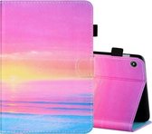 Voor Amazon Kindle Fire 7 2019/2017/2015 Naaigaren Horizontaal Geschilderde Platte Leren Tas met Pen Cover & Anti slip Strip & Kaartsleuf & Houder (Sunrise)