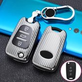 Voor KIA opvouwbare 3-knops auto TPU sleutel beschermhoes sleutelhoes met sleutelring (zilver)