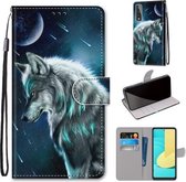 Voor LG Stylo 7 5G Gekleurde Tekening Cross Textuur Horizontale Flip PU Lederen Case met Houder & Kaartsleuven & Portemonnee & Lanyard (Peinzende Wolf)