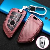 Voor BMW Blade 4-knops A-versie Auto TPU Sleutel Beschermhoes Sleutelhoes met sleutelring (roze)