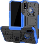 Voor OPPO Realme 3 Tyre Texture Shockproof TPU + PC beschermhoes met houder (blauw)