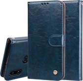 Voor Galaxy A10s Business Style Oil Wax Texture Horizontale Flip lederen tas, met houder & kaartsleuven en portemonnee (blauw)