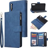 Voor Galaxy A50 Multifunctionele Retro Frosted Horizontale Flip Leren Case met Kaartsleuf & Houder & Rits Portemonnee & Fotolijst & Lanyard (Blauw)