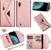 Voor Samsung Galaxy A10 / M10 Skin Feel Rits Horizontale Flip Leren Case met Houder & Kaartsleuven & Fotolijst & Lanyard & Lang Touw (Rose Goud)