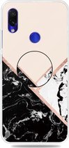 Voor Xiaomi Redmi 7 reliëf gelakt marmer TPU beschermhoes met houder (zwart wit roze)