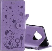 Voor Xiaomi 10T Lite 5G / Redmi Note 9 Pro 5G Cat Bee Embossing Pattern Schokbestendig Horizontaal Flip lederen tas met houder & kaartsleuven & portemonnee (paars)