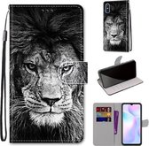 Voor Geschikt voor Xiaomi Redmi 9A Gekleurde Tekening Cross Textuur Horizontale Flip PU Lederen Case met Houder & Kaartsleuven & Portemonnee & Lanyard (Zwart Wit Leeuwenkop)