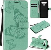 Voor LG K61 3D vlinder reliëf patroon horizontale flip lederen tas met houder & kaartsleuf & portemonnee & lanyard (groen)