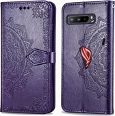 Voor Asus ROG Phone 3 ZS661KS Mandala Bloem Reliëf Horizontale Flip Leren Case met Beugel / Kaartsleuf / Portemonnee / Lanyard (Paars)