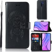 Voor Xiaomi Redmi 9 Windgong Uil Embossing Patroon Horizontale Flip lederen tas, met houder & kaartsleuven & portemonnee (zwart)