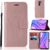 Voor Xiaomi Redmi 9 Windgong Uil Embossing Patroon Horizontale Flip Leren Case, met Houder & Kaartsleuven & Portemonnee (Rose Goud)