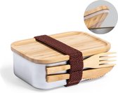 Boîte à lunch/boîte à pain en fibre de bambou et acier avec couverts 16 x 11 x 5,6 cm