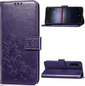 Sony Xperia 1 II Hoesje - Mobigear - Clover Serie - Kunstlederen Bookcase - Paars - Hoesje Geschikt Voor Sony Xperia 1 II