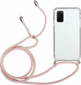 Voor Huawei Y5p Four-Corner Anti-Fall transparante TPU beschermhoes met lanyard (roze)