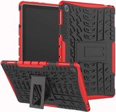 Voor Huawei MediaPad M5 Lite 10.1 inch Bandentextuur Schokbestendig TPU + PC beschermhoes met houder (rood)