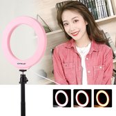 PULUZ 6.2 inch 16cm USB 3-standen Dimbare LED-ring Vlogging Fotografie Videolampen met koude schoen Statief Balhoofd (roze)