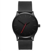 Heren eenvoudig mat lederen riem quartz horloge (zwart)