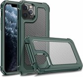 Voor iPhone 11 Pro Max transparante koolstofvezeltextuur Robuust Full Body TPU + PC Krasbestendig schokbestendig hoesje (legergroen)