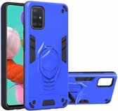 Voor Samsung Galaxy A51 2 in 1 Armor Knight Series PC + TPU beschermhoes met onzichtbare houder (donkerblauw)