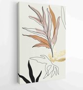 Botanical wall art vector set. Golden foliage line art drawing with watercolor 2 - Moderne schilderijen – Vertical – 1931500541 - 40-30 Vertical
