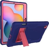 Contrasterende kleur Robot schokbestendig siliconen + pc-beschermhoes met houder voor Samsung Galaxy Tab S6 Lite P610 (marineblauwe roos)
