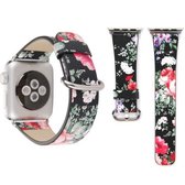 Voor Apple Watch Series 3 & 2 & 1 38 mm nieuwe stijl Chinese inkt bloemmotief lederen polshorloge band (zwart)