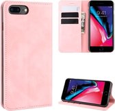 Voor iPhone 8 Plus / 7 Plus Retro-skin Business magnetische zuignap lederen tas met portemonnee-beugel-boorkop (roze)