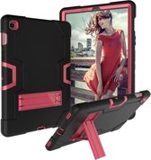 Voor Galaxy Tab S5e T720 contrastkleur siliconen + pc combinatiebehuizing met houder (zwart + roze rood)