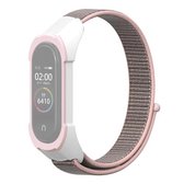 Voor Geschikt voor Xiaomi Mi Band 5/4/3 Nylon vervangende band horlogeband (roze + wit roze)