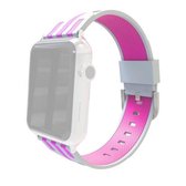 Voor Apple Watch 42 mm gestreepte siliconen horlogeband met connector (magenta + wit)