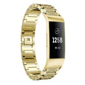 Met diamant bezaaide massief roestvrijstalen polsband horlogeband voor Fitbit Charge 3 (goud)