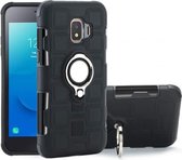 Voor Galaxy J2 Core 2 in 1 Cube PC + TPU beschermhoes met 360 graden draaien zilveren ringhouder (zwart)