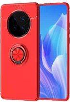 Voor Huawei Mate 40 metalen ringhouder 360 graden roterende TPU-hoes (rood + rood)