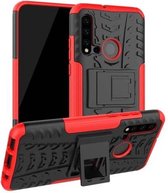 Tyre Texture TPU + PC schokbestendige beschermhoes met houder voor Huawei P20 Lite 2019 (rood)