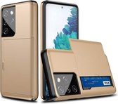 Voor Samsung Galaxy S21 Ultra 5G schokbestendig pantser beschermhoes met kaartsleuf (goud)