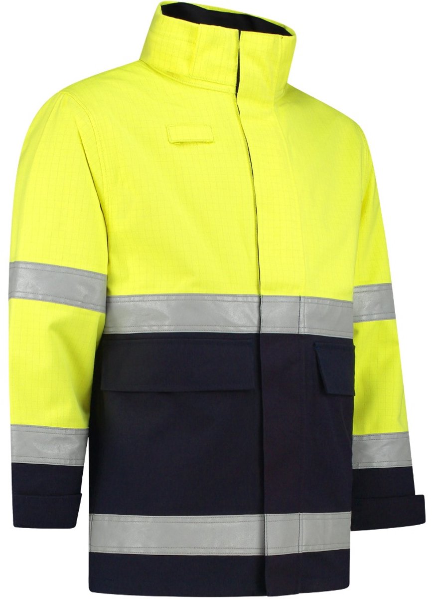 Dapro Blaze Multinorm Regenjas - Maat XL - Marineblauw/Hi-Vis Geel - Vlamvertragend , antistatisch , Lasnorm , vlamboog en chemicaliën resistent - Doorwerkjas