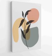 Earth tone background foliage line art drawing with abstract shape and watercolor 1 - Moderne schilderijen – Vertical – 1919347658 - 40-30 Vertical