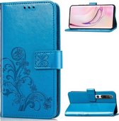 Voor Xiaomi Mi 10 Lucky Clover Pressed Flowers Pattern Leather Case met houder & kaartsleuven & portemonnee & draagriem (blauw)
