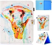 Voor iPad 2/3/4 Gekleurde tekening Stiksels Horizontale flip lederen tas, met houder en kaartsleuven (aquarel olifant)