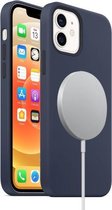 Magnetische vloeibare siliconen volledige dekking schokbestendige Magsafe-hoes met Magsafe-oplaadmagneet voor iPhone 12 mini (marineblauw)