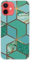 Marmeren patroon schokbestendige TPU beschermhoes voor iPhone 12 mini (Rhombus Green)