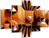 Glasschilderij -  Art - Oranje, Zwart, Wit - 100x70cm 5Luik - Geen Acrylglas Schilderij - GroepArt 6000+ Glasschilderijen Collectie - Wanddecoratie- Foto Op Glas
