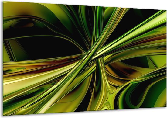 Glasschilderij Abstract - Groen, Zwart, Geel - 120x70cm 1Luik - Foto Op Glas - Geen Acrylglas Schilderij - GroepArt 6000+ Glasschilderijen Art Collectie - Wanddecoratie - Woonkamer - Slaapkamer