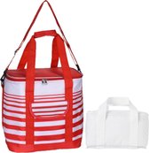 Koeltassen set draagtas/schoudertas rood/wit 24 en 4 liter - Koeltassen