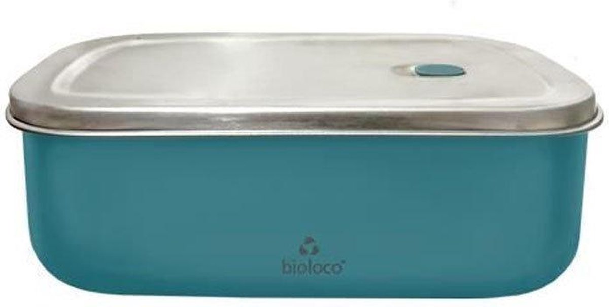 RVS bioloco lunchtrommel 20cm x 13,5cm x 7cm - Petrol blauw/groen