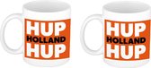 2x stuks hup Holland hup beker / mok wit - 300 ml - oranje supporter / fan