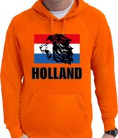 Oranje fan hoodie voor heren - met leeuw en vlag - Holland / Nederland supporter - EK/ WK hooded sweater / outfit S